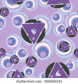 Seamless pattern from circles and triangles. Six-color texture.