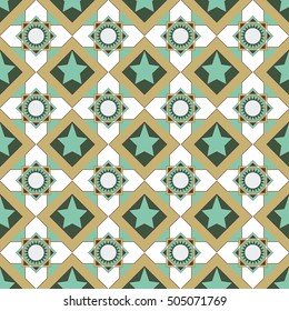 Seamless pattern of circles, triangles and squares. Geometric background.