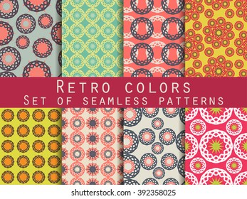 Seamless pattern with circles and weaves. Retro colors. Set of ethnic patterns. Vector.