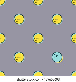 Seamless pattern with circles(dots) smileys and one unique circle - stock vector in trendy colors