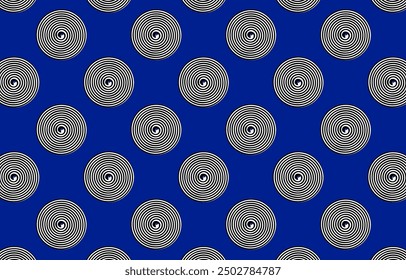 Seamless pattern with circles.Spiral repeat pattern isolated on blue background.Geometric vector background.