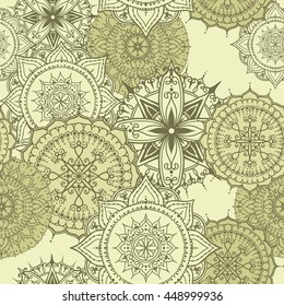 Seamless pattern with circular floral ornament. Round pattern mandala for the greeting cards,  invitation, template for business style, wedding cards or else. Vector illustration