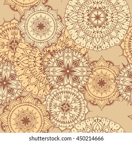 Seamless pattern with circular floral ornament. Round pattern mandala for the greeting cards,  invitation, template for business style, wedding cards or else. Vector illustration