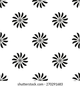 Seamless pattern of circular as flowers patterns composed of dancing mice in a circle fastened tailed black and white