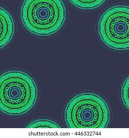 Seamless pattern of circular oriental motif, doodles,  ellipses, stripes, zigzags, waves,hole, copy space. Hand drawn.