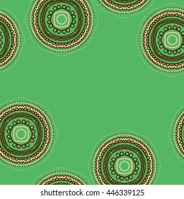 Seamless pattern of circular oriental motif, doodles,  ellipses, stripes, zigzags, waves,hole, copy space. Hand drawn.