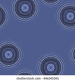 Seamless pattern of circular oriental motif, doodles,  ellipses, stripes, zigzags, waves,hole, copy space. Hand drawn.