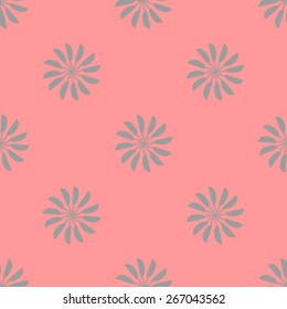 Seamless pattern of circular patterns composed of dancing mice in a circle fastened tails peach colored coral and gray