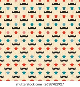 Seamless pattern circus aesthetic stars and mustaches retro background for textiles wallpapers scrapbooking digital art party invitations
