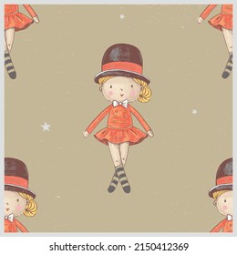 Seamless pattern with Circus magician handler girl seamless pattern. Hand drawn vector illustration