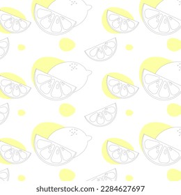 Seamless pattern of citrus fruit. Lemon, orange, lime Outline, silhouette, vector.