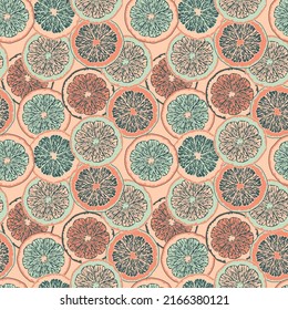 Seamless pattern with citrus fruit slices. Simple stylish vector illustration. Trendy modern print design. Orange,lemon.
