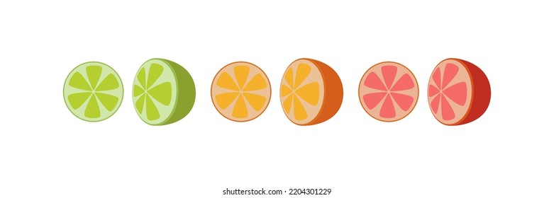 Seamless pattern with citrus fruits. Lemon slices. Fresh citrus Isolated cartoon vector illustration icons set 