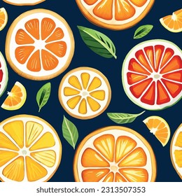 Seamless pattern of citrus fruits and mint