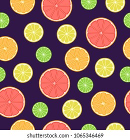 seamless pattern of citrus fruits on a dark background