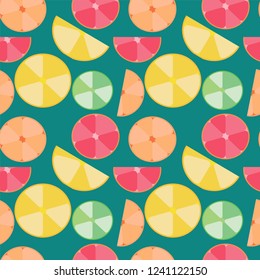 Seamless pattern citrus fruits on a green background.