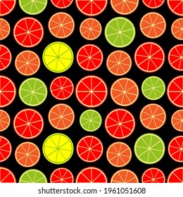 Patrón sin soldadura con cítricos - naranja, pomelo, limón, lima sobre fondo oscuro