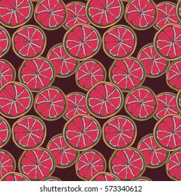 Seamless pattern with citrus fruits in retro style. Vector illustration, sketch 