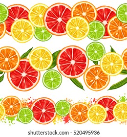 Seamless pattern with citrus fruits slices. Mix of lemon lime grapefruit and orange.