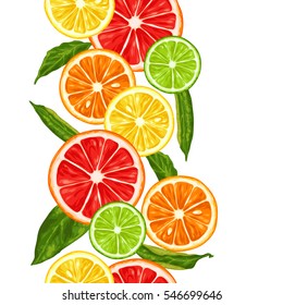 Seamless pattern with citrus fruits slices. Mix of lemon lime grapefruit and orange.