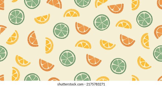 Seamless pattern with citrus fruits. Summer pattern with fruit slices. Flat elements are isolated. Endless background.