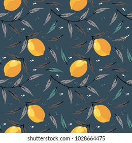 Seamless pattern with citrus fruits. Template can be used for your creative ideas. Vector image.