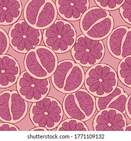 Seamless pattern with citrus, grapefruits. Vector hand drawn illustration. Used in packaging design, Wallpaper, print for fabrics