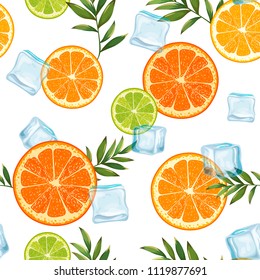 seamless pattern with citrus and ice