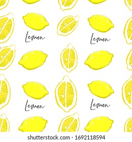 Seamless pattern with citrus lemon fruit. Vintage background for decorate prints, tiling surfaces. Vector elements on white background.