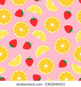 Seamless pattern citrus lemon strawberry vector illustration