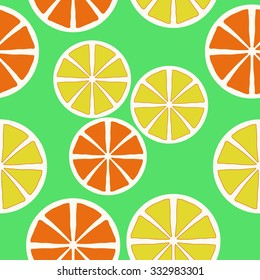 Seamless    pattern  of citrus motif, spots, circles . Hand drawn.