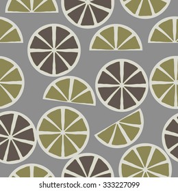 Seamless    pattern  of citrus motif, spots, circles, slices . Hand drawn.