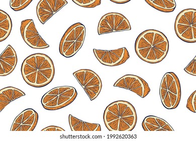 Seamless pattern of citrus slices, color, vector