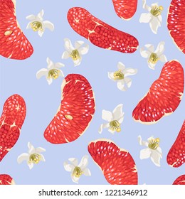 Seamless pattern with citrus slices and flowers in vectorgraphic design illustration 