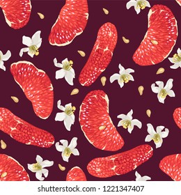 Seamless pattern with citrus slices and flowers in vectorgraphic design illustration 