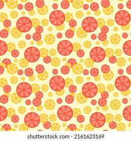 Seamless pattern with citrus slices. Fresh fruity yellow and orange simple background. Flat vector illustration, cartoon