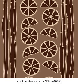 Seamless    pattern  of citrus  and striped motif, spots, circles, slices . Hand drawn.