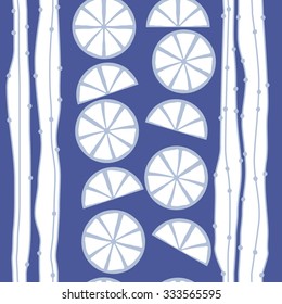 Seamless    pattern  of citrus  and striped motif, spots, circles, slices . Hand drawn.