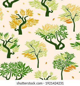 Seamless pattern with citrus trees mandarin, orange, lemon. Surface design. Vector illustration.