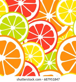  Seamless pattern with citrus-fruit of grapefruit, orang. Vector  color background.