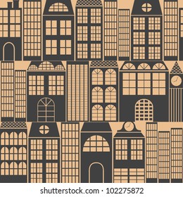 Seamless pattern with city buildings.