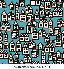 Seamless pattern with city buildings. Vector illustration.
