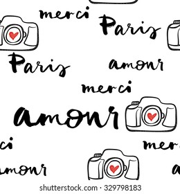 Seamless pattern of the city. Calligraphy. Illustration.