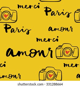 Seamless pattern of the city. Calligraphy. Illustration.