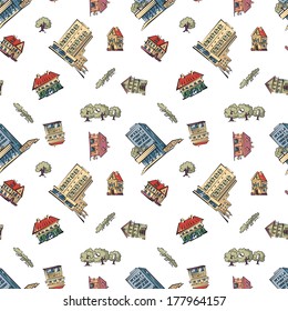 Seamless pattern with city houses.Vector illustration.
