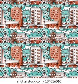 Seamless pattern with city houses.Vector illustration.