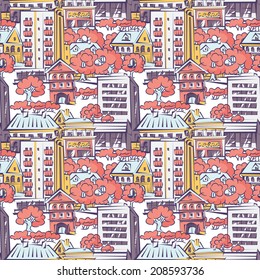 Seamless pattern with city houses.Vector illustration.