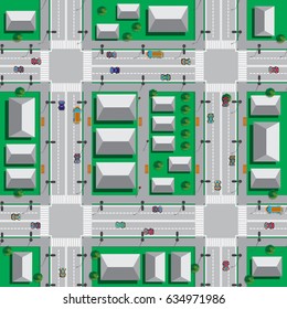 Seamless pattern. City landscape. View from above. Vector illustration.