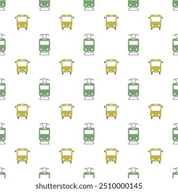 Seamless pattern with city public transport icons. Texture with colorful subway and bus pictograms isolated on white background. Wallpaper template. Flat vector illustration