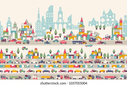 seamless pattern city toy cars